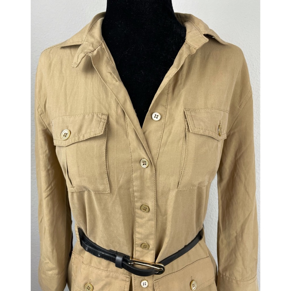 J. CREW • Tan Silk Cargo Shirt Dress, 0P - Picture 8 of 16